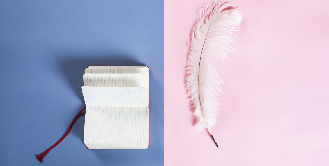 contrast-in-colours-with-notebook-and-feather