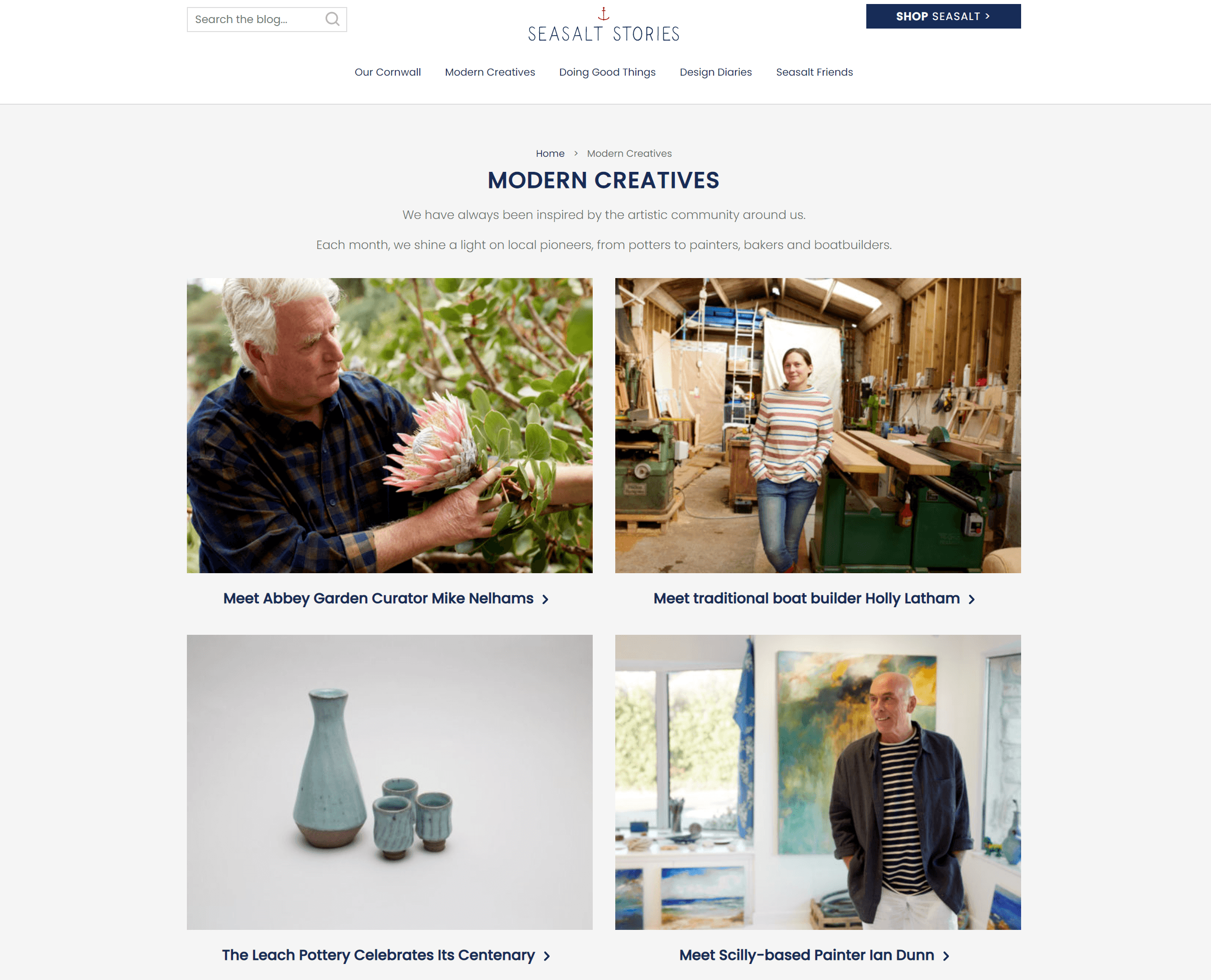 creenshot of the Modern Creatives category page on the Seasalt blog.