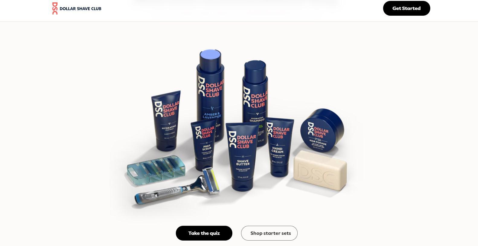 Screenshot of Dollar Shave Club homepage