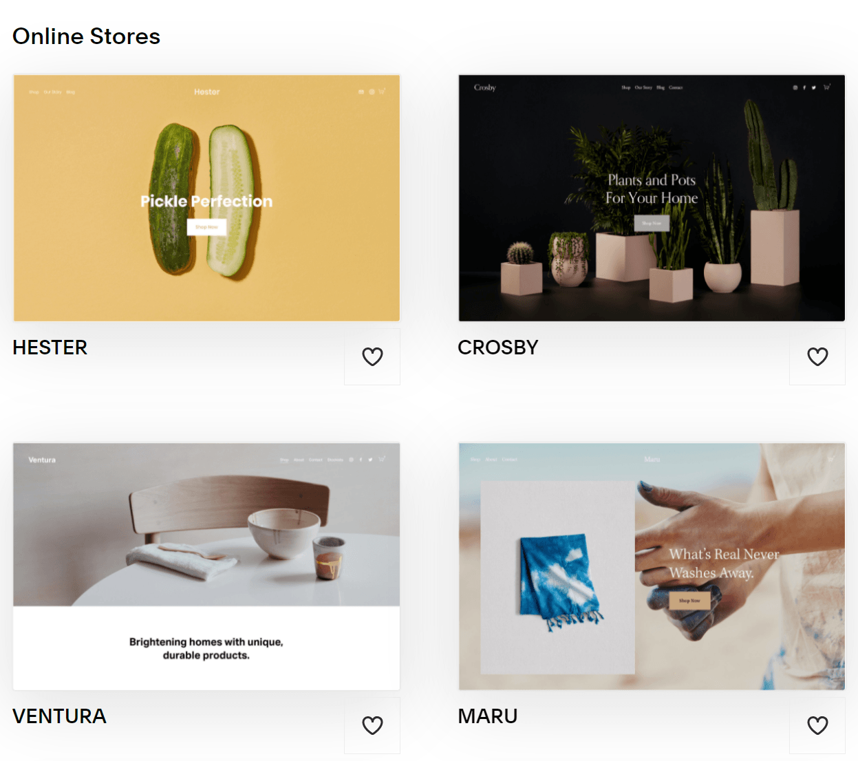Screenshot of theme options in Squarespace ecommerce platform.