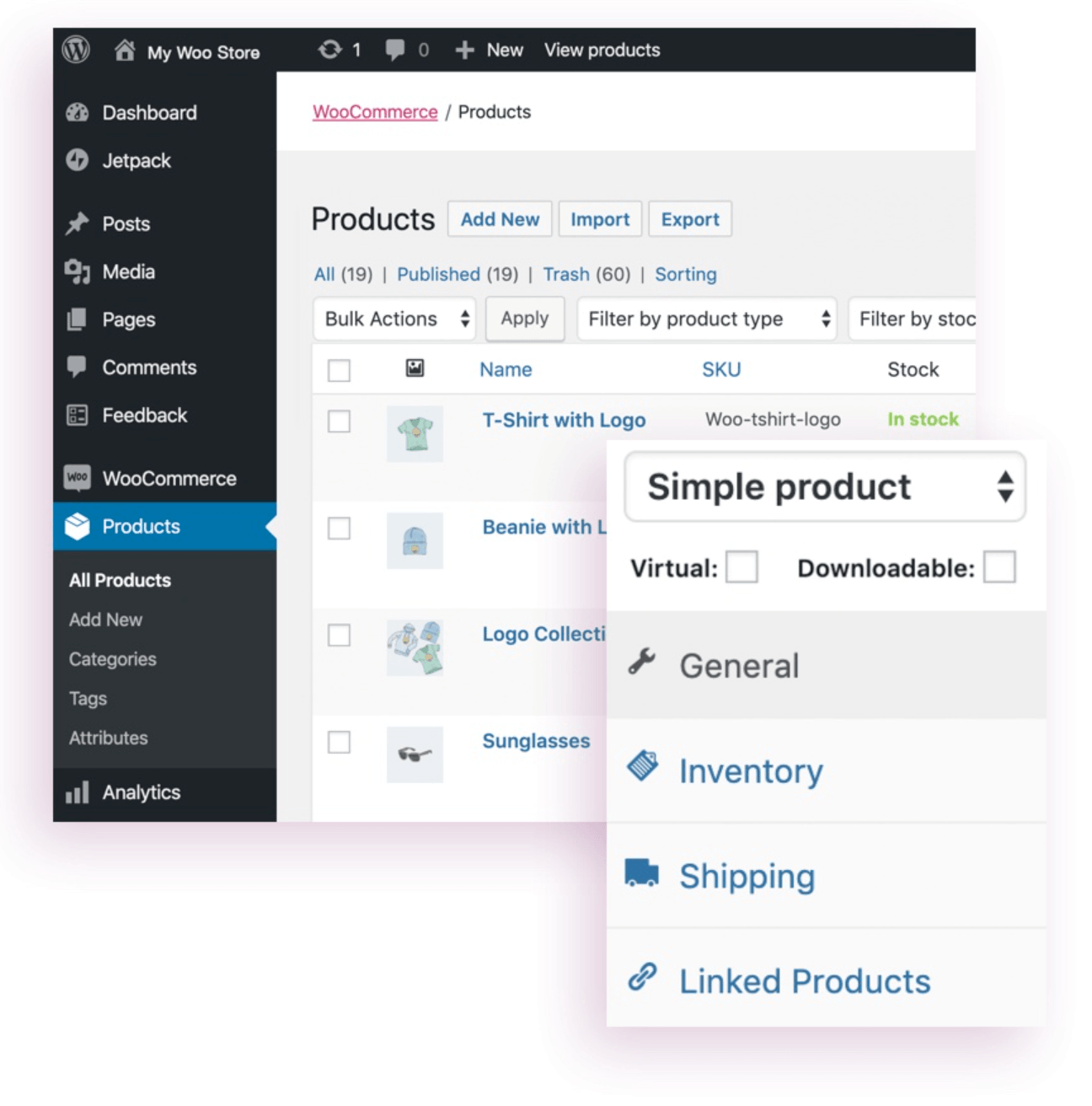 Screenshot of adding a new product to Shopify Alternative, WooCommerce.