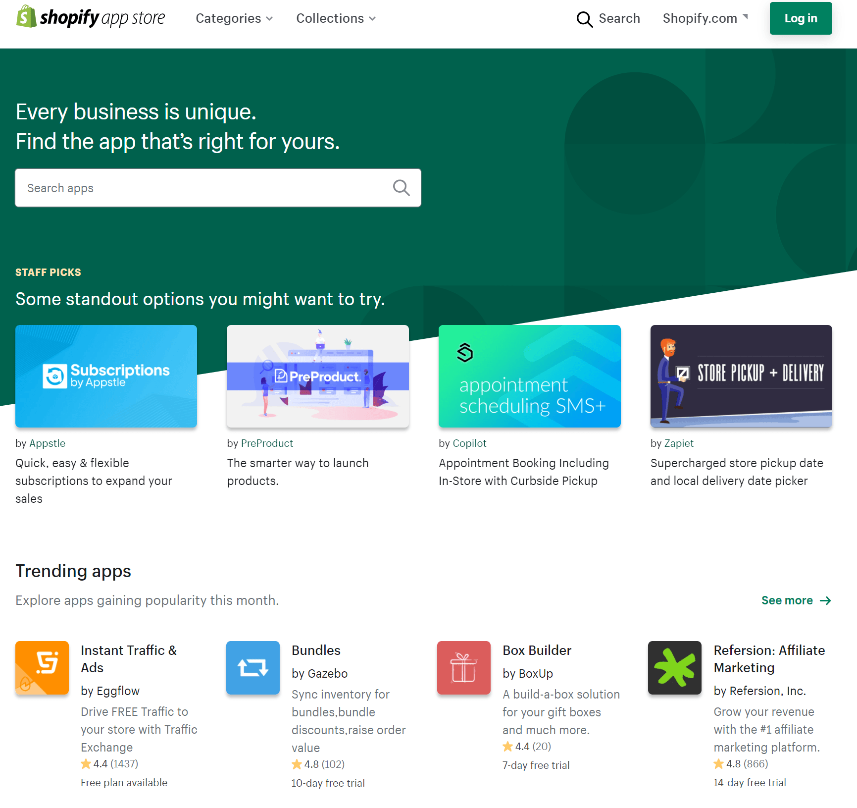 Screenshot of Shopify app store 
